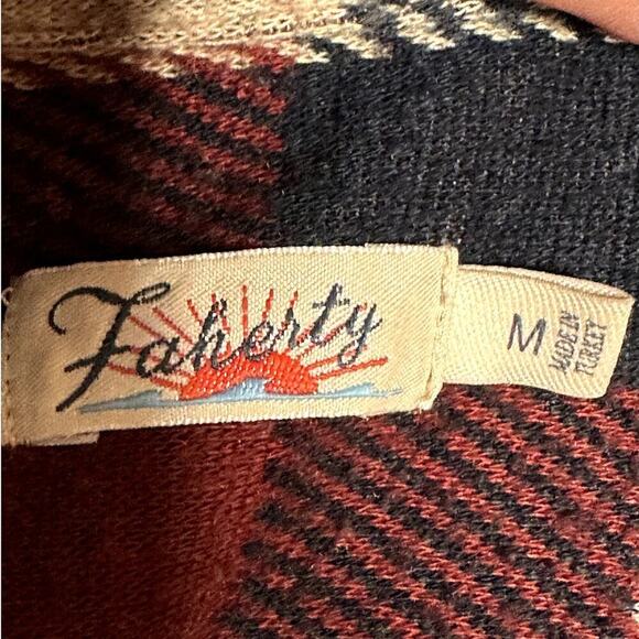 Faherty Burgundy Tan Legend Button Up Sweater Shirt Burchfield Plaid Size M - Picture 5 of 7